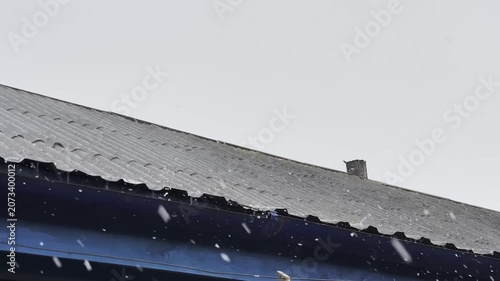 Raindrops Falling from Roof in Slow Motion on Overcast Day