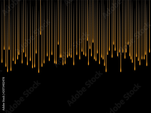 Abstract luxury golden dripping lines on black background vector illustration, elegant gold liquid drops melting down paint effect for party invitation card, premium product package design