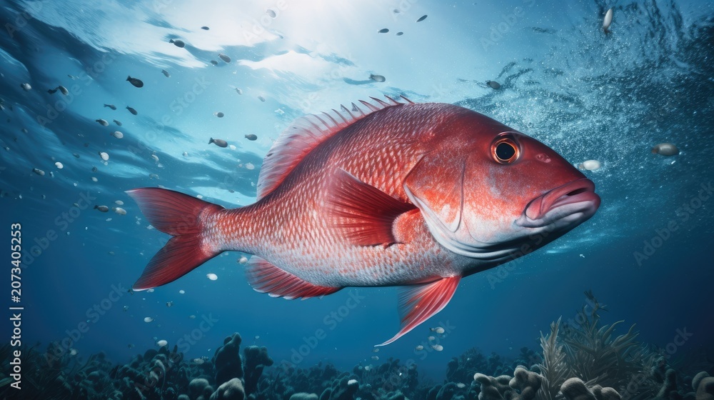 Fototapeta premium Vibrant red snapper swimming underwater
