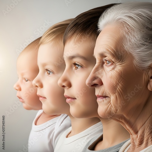 Profile view showing four stages of human aging 5jrcf7pfd life