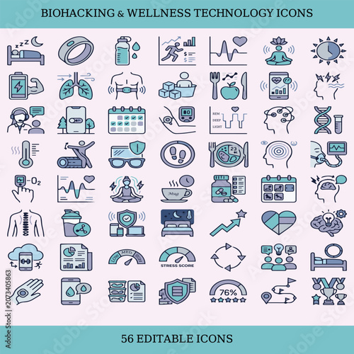 Biohacking and Wellness Technology Icon Set