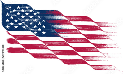 American flag wavy brush stroke style, vector painted illustration of usa stars and stripes for patriotic design