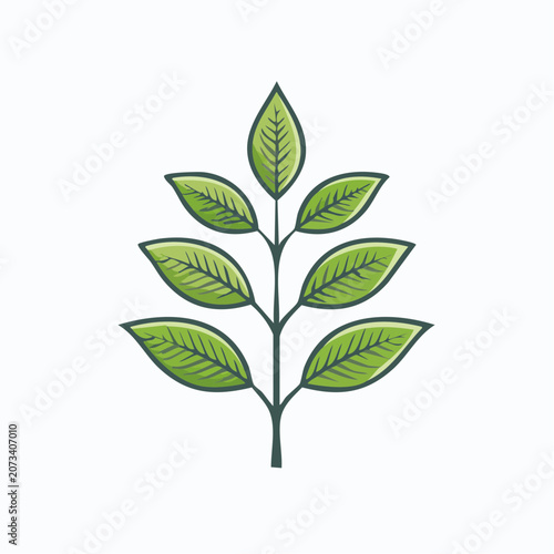 A graphic illustration of a green plant with multiple leaves on a stem.