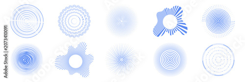 Quadro su tela Blue circular echo pattern radiates outward with geometric concentric rings creating hypnotic soundwave effect and pulsing target design for audio visualizations