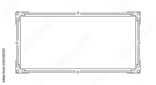 Elegant minimalist art deco rectangle border frame with thin black lines and small circles on a white background.