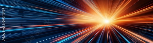 Subject An abstract image with bright, radiating light streaks. Composition Radial explosionzoom effect, center-focused, lines bursting from a central bright whiteyellow point. Colors