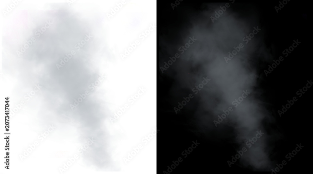 Fototapeta premium Atmospheric white smoke trail on black and white backgrounds, realistic steam cloud texture, wispy vapor mist effect for design overlays