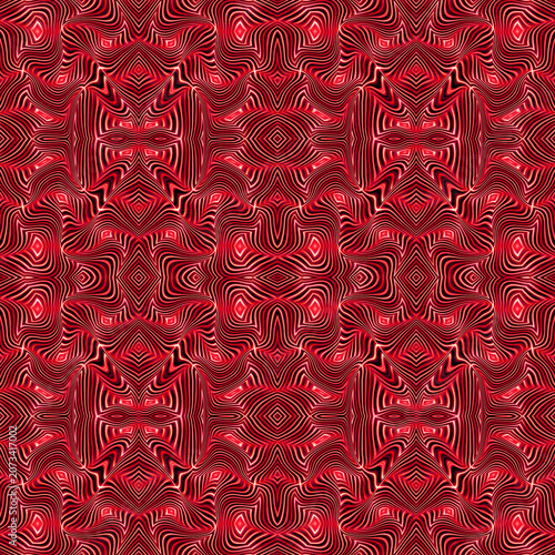 Colorful ethnic geometric seamless pattern. A vibrant ethnic geometric seamless pattern with traditional tribal motifs on a black background. The decorative repeating design is suitable for printing.