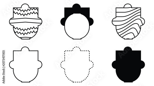Abstract Ceramic Jar and Clay Pot Graphic Silhouette Elements Set