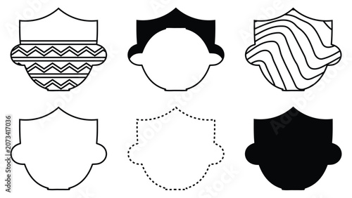 Abstract Line Art Crest and Shield Silhouette Elements Set