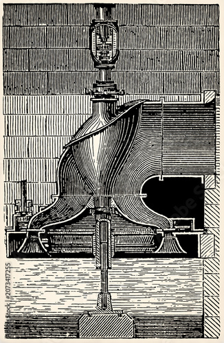 Girard turbine. Antique stylized illustration.