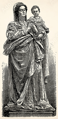 Art of Spain. Juan Martinez Montanes: Immaculate Conception (“La Cieguecita”), Seville Cathedral, 1628–1631. Antique stylized illustration.