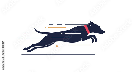 Fast running dog silhouette vector illustration with motion speed lines isolated on a clean white background.