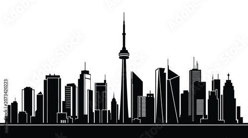 Fotografía Detailed black silhouette of the Toronto city skyline featuring the iconic CN To