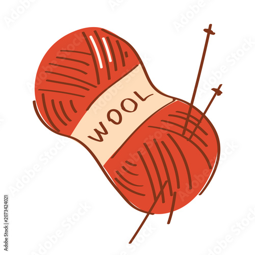 Cozy Wool Yarn Ball and Knitting Needles Vector Illustration for Handmade Craft, Crochet and Autumn Hygge Design