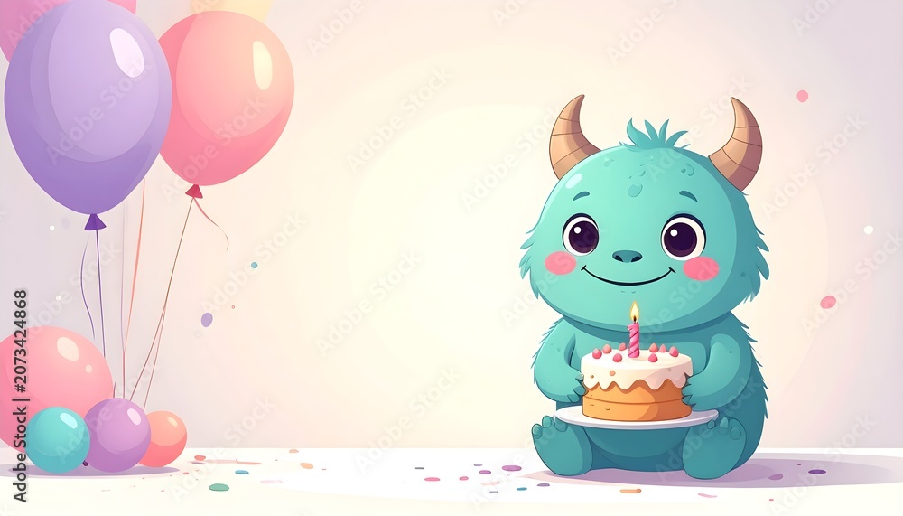 Fototapeta premium Card first birthday with monster children