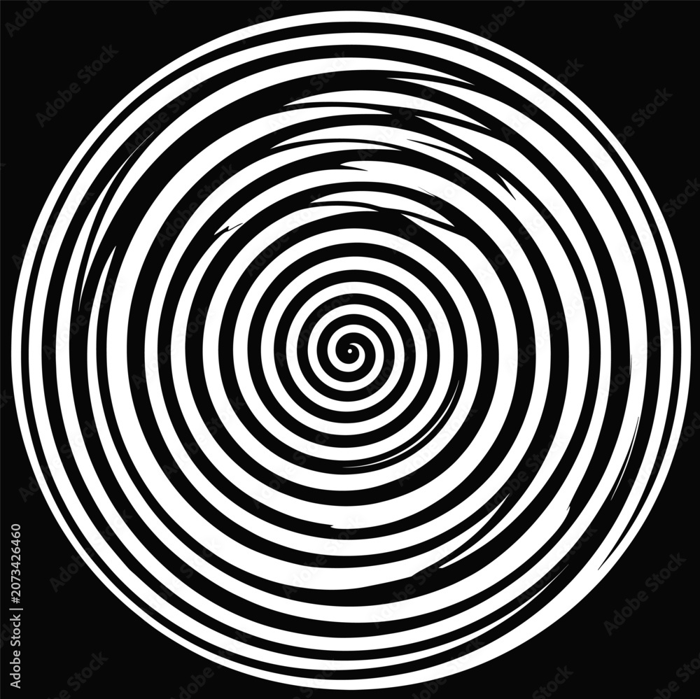 Fototapeta premium Black and white hypnotic spiral creating an optical illusion with concentric circles, swirling vortex design representing vertigo, mind control, and abstract motion