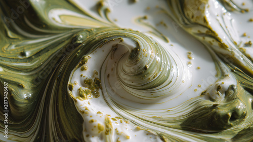 Artistic Macro Swirls of Coconut Milk and Matcha