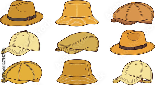 Canvas Print Men headwear fashion vector illustration set with classic fedora hats, casual bu