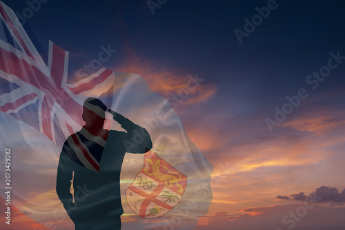 Fotografie Silhouette of military mans and National flag of Fiji