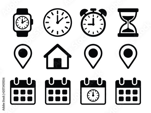 Calendar clock pointer icon vector illustration isolated outline style for time date location scheduling and navigation UI design concept graphics