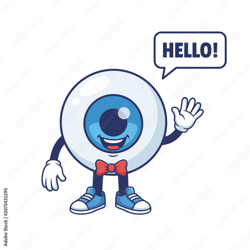 Fototapeta premium Cute Cartoon Eyeball Mascot Waving Hello