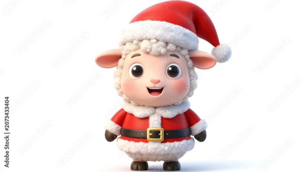 Fototapeta premium Cute lamb wearing santa claus costume smiling