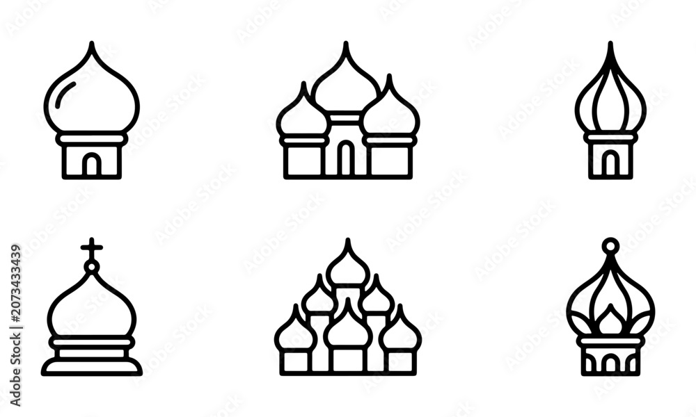 Fototapeta premium Orthodox Church Domes Vector Icons Set, Religious Architecture Symbols