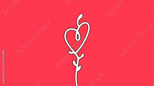 Minimalist heart design, white line art, love symbol, red background