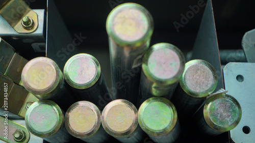 Zinc plated solid steel anchoring pins stored vertically in a bin