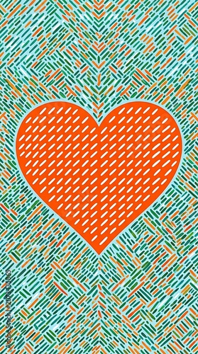 Orange heart shape on a textured background, of small dash patterns