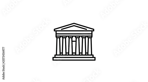 A simple black line icon of a classic building structure