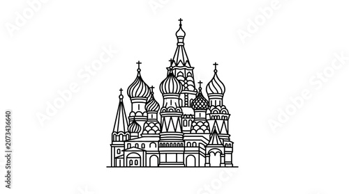 A detailed line drawing of a traditional ornate religious building