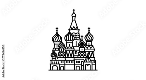 A simple black line drawing of a traditional ornate cathedral