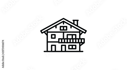 A simple black line icon of a traditional residential house design