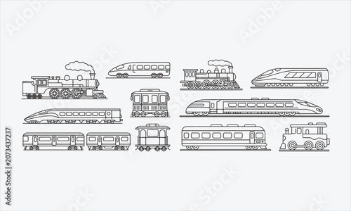 Obraz na plátně train coloring line art icon set vector illustration