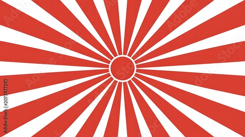 Rising sun symbol, Japanese flag design, red and white sunburst pattern, vector icon