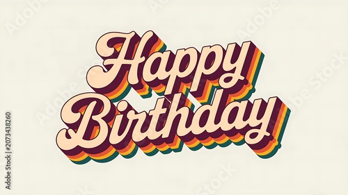 Retro Happy Birthday sign, colorful 3D text, vibrant party decoration, festive greeting