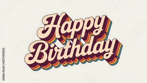 Retro Happy Birthday sign, colorful 3D text, festive typography, party decoration