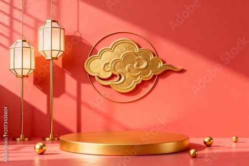 Chinese New Year Display Podium with Cloud Motif