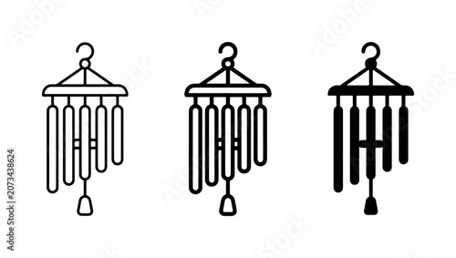 Fotografi Wind Chime Icons Set, Decorative Outdoor Hanging Ornaments, Musical Sound Elemen