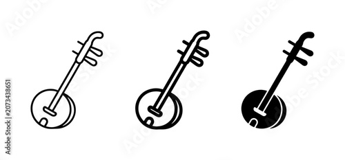 Fotografie Erhu Icon Set, Chinese String Instrument Vector Graphics, Traditional Music Symb