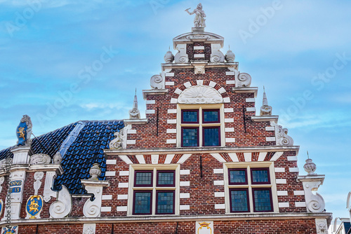 Monumental Statenlogement beautiful historic building from Dutch renaissance period; was built in 1613 with double stepped gables. Hoorn, the Netherlands.