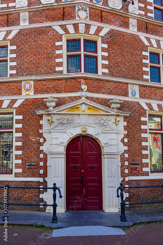 Monumental Statenlogement beautiful historic building from Dutch renaissance period; was built in 1613 with double stepped gables. Hoorn, the Netherlands.