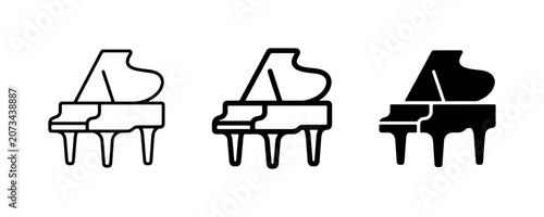 Photography Grand Piano Icons: Outline, Filled, Silhouette