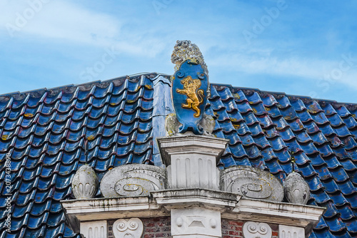 Monumental Statenlogement beautiful historic building from Dutch renaissance period; was built in 1613 with double stepped gables. Hoorn, the Netherlands.