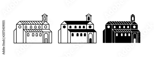 Monastery Building Icons, Religious Architecture Vector Set
