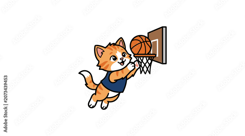Fototapeta premium A cute orange kitten playing a game of basketball indoors