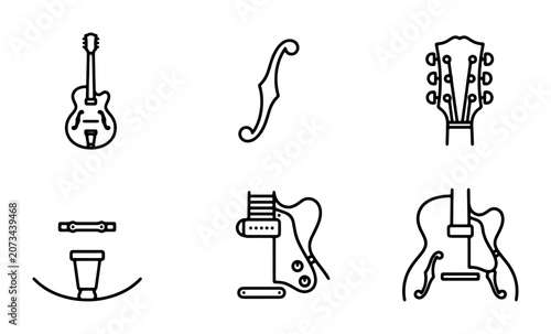 Obraz na plátně Guitar Parts Icons, Musical Instrument Components, Electric Guitar Elements, Vec