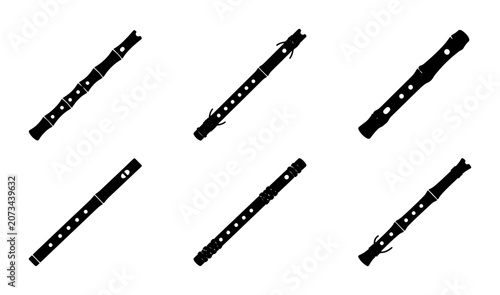 Cuadro en lienzo Six Black Recorder Flutes, Woodwind Instruments, Musical Education Icons, Vector